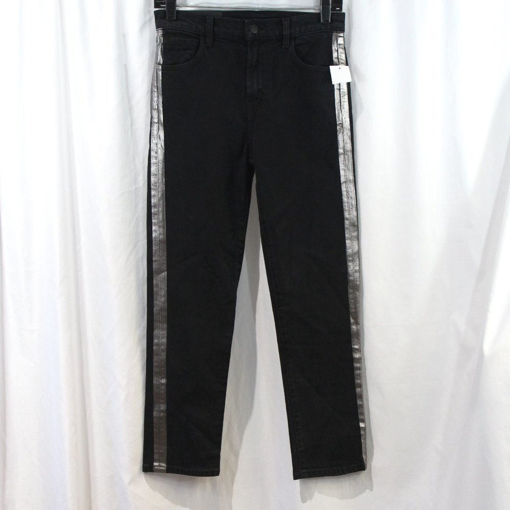 J Brand Black Side Stripe Ruby High Rise Crop Cigarette Jeans NWT